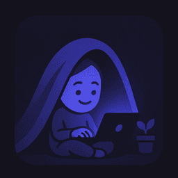 Hermit in a cozy cave with laptop